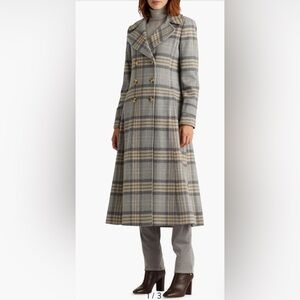 Ralph Lauren Womens Size 0 Double-Breasted Long COAT Wool Tartan A-Line Trench